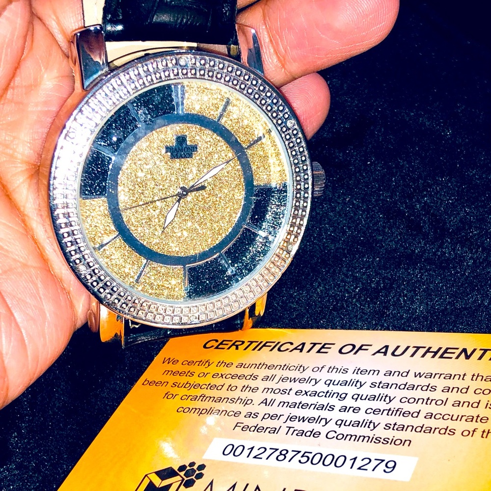 Real diamond men leather watch 1/10ct NOT CZ SALE!